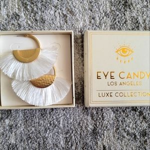 Eye candy luxe collection gold and white tassel earrings